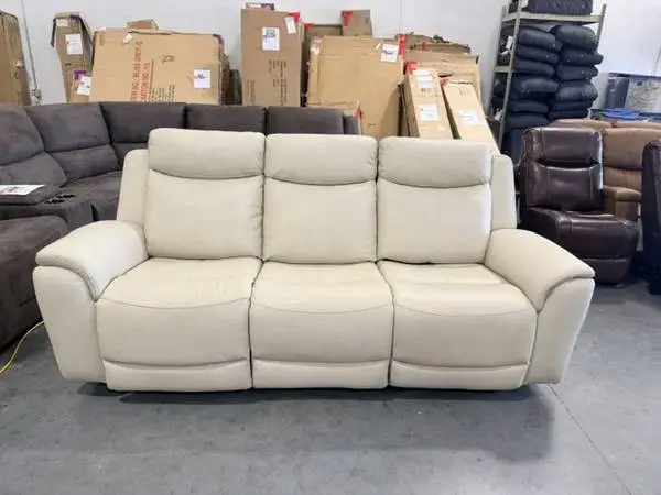 Sanders Top Grain Cream Leather Power Reclining Sofa Power Headrest