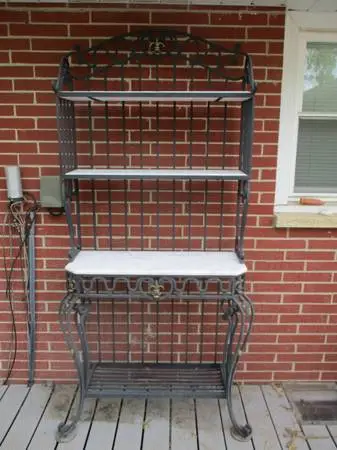 Fleur-de-lis Bakers Rack with marble shelves
