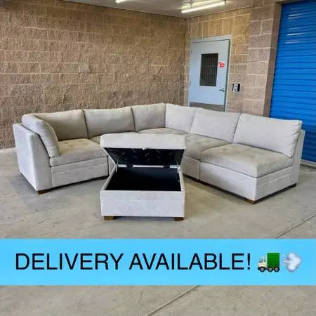 Beige Costco 6-Piece Modular Sectional Couch Sofa w/Storage Ottoman (DELIVERY AV
