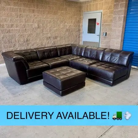 Like New Macy’s Coffee Brown Real Leather 6-Piece Modular Sectional Couch Sofa