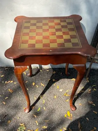 Wooden Multi-Game Side Table with Queen Anne Style Legs