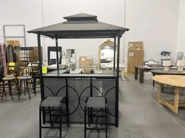 Tangkula 3-Piece Patio Bar Set Grill Gazebo & 2 Bar Stools Gray