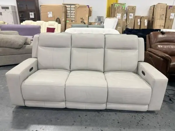 Wren Top Grain Gray Leather Power Reclining Sofa With Power Headrests