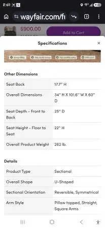 Horton 103 6 seats upholstered sectional sofa with storage