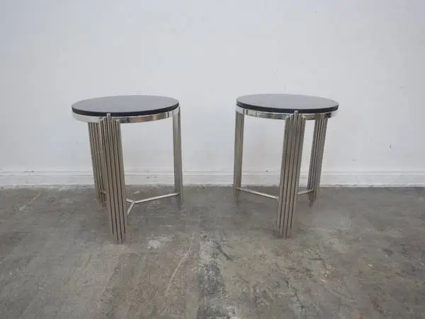 Butler Specialty Black Round Marble Top Side Table w/ Silver Base 18