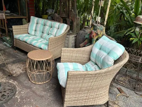 3 Piece Resin Woven Rattan Patio Set Loveseat Chair and Table