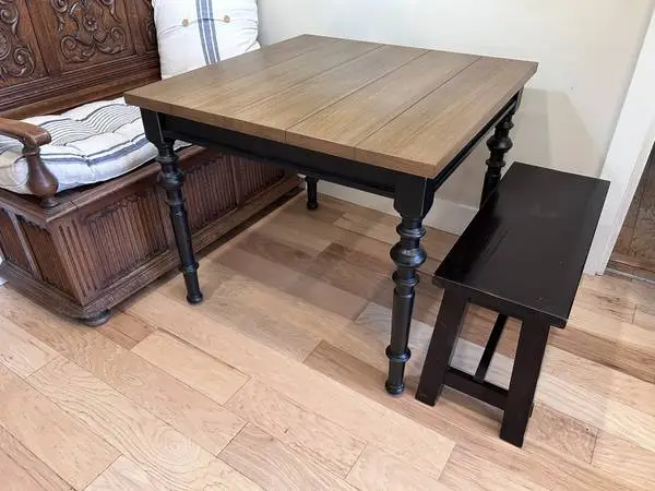 Square World Market Barton Table and 2 Black Benches