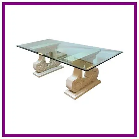 Kreiss Double Pedestal + Beveled Glass Top Dining Table