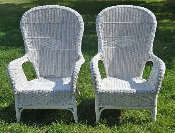 Pair of  Vintage White Wicker Chairs