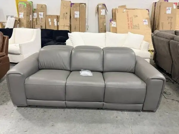 Karson Top Grain Gray Leather Power Reclining Sofa With Power Headrest