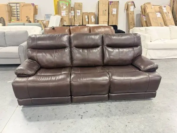 Simon Li Ridgewin Brown Top Grain Leather Power Reclining Sofa Couch