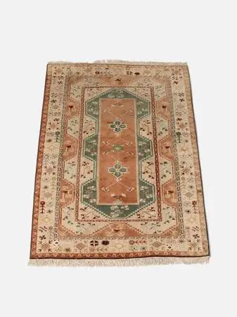 Vintage Turkish Anatolian Hand-Knotted Wool Rug w/ Tribal Geometric Mo