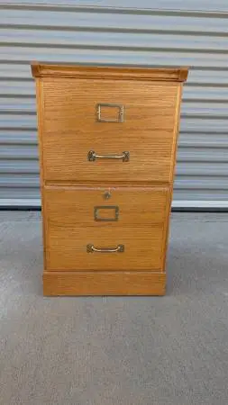 Vintage Solid Wood Two Drawer Pedestal File Cabinet