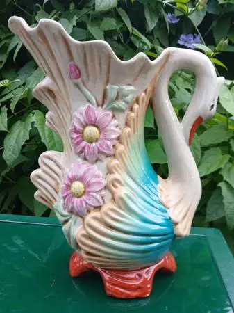 STUNNING RARE 16  Antique Majolica Swan Pitcher or Vase