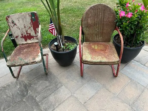 2 antique metal patio chairs