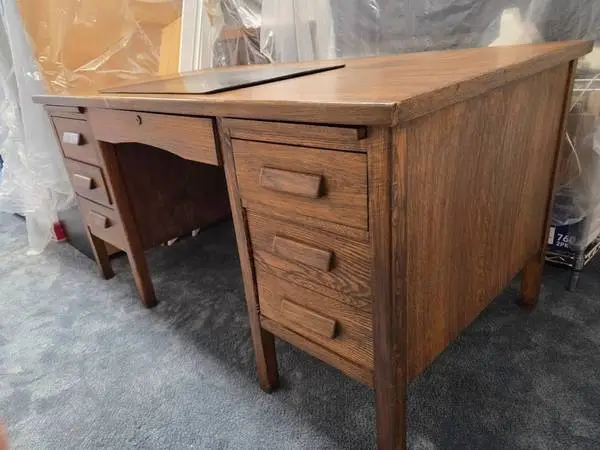Classic solid oak 7 drawer teachers desk