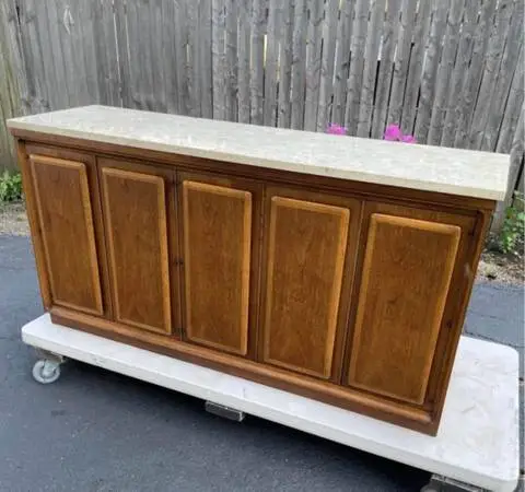 Mid Century Modern Travertine Top Buffet/Credenza/Media Center Broyhill Foward 7