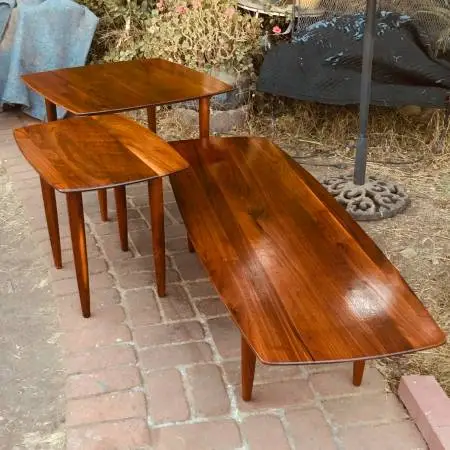 Excellent Solid Teak 3pc Danish Modern MCM Surfboard Coffee Table++