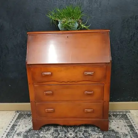 Vintage Solid Maple Drop Down Desk With Drawer Storage