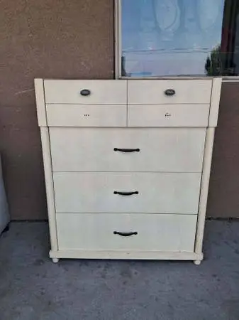 Five-Drawer Cream Dresser with Black Hardware