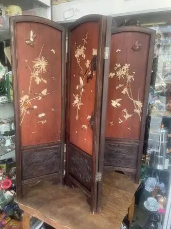 Antique table top carved Asian screen