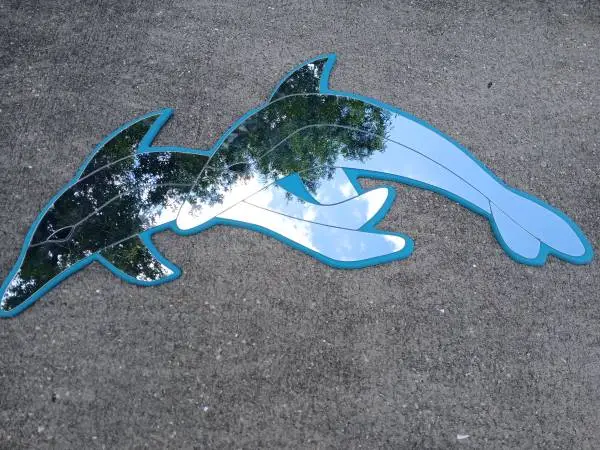 HUGE VINTAGE 62 TWIN DOLPHIN WALL MIRROR / WALL ART