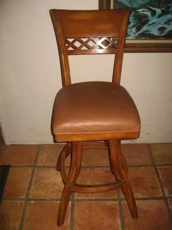 3 Solid wood Swivel Bar Stools - Bar Height 29-Height. Leather Seats
