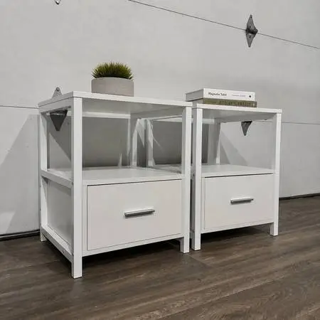 2x Modern White Side Tables/Nightstands, Like New