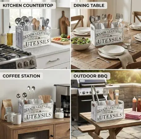 Wooden Utensil Holder for Kitchen Counter Decor,Extra Large Kitchen Ut