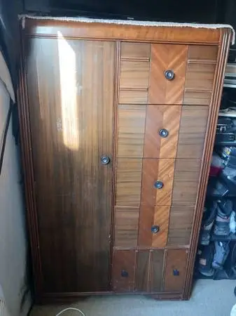 Antique waterfall wardrobe with drawers