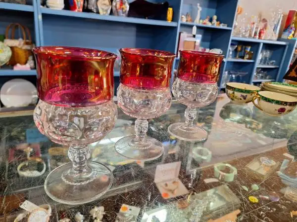 Indiana Tiffin Kings Crown Thumbprint Glass Ruby Red Goblet Vintage D