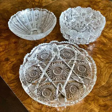 Vintage Brilliant Cut Crystal Bowl and Platter Set - 3 Pieces