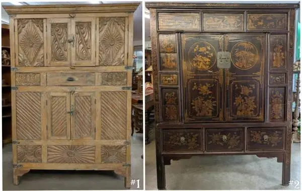 Antique Solid Wood Hand Carved Storage Armoire Large Cabinets from
