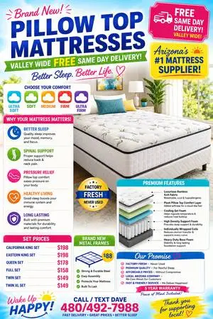 ๐ฅ Brand New Pillow Top Mattress Sets-All sizes-FREE Same Day Delivery