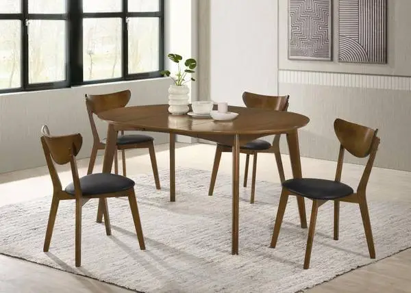 **Beautiful Solid Wood Table with Removable Leaf and Chairs**