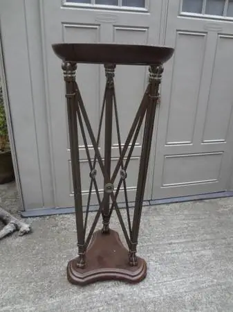 Vintage Mahogany & Brass/Bronze Pedestal Plant Stand 47 1/2