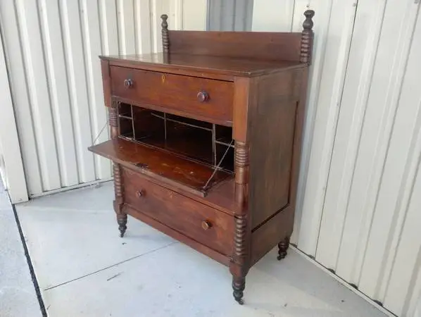 Pre Civil War Mahogany Tall Chest w/Backsplash and Desk