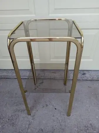 Vintage Hollywood Regency Gold and Smoked Glass