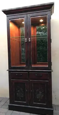 Vintage Buffet / China Cabinet with Hand Painted Detail
