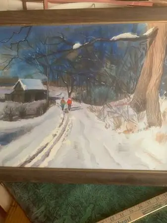 1976 Winter Watercolor Original Painting Framed