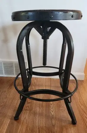Swivel Metal Stool with 16 Wood Seat Adjust 26 to 33 Very Sturdy