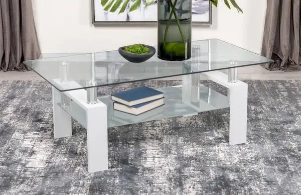 Rectangular Glass Coffee Table with White Finish!