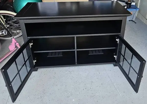 Black TV Entertainment Center Console with Glass Doors