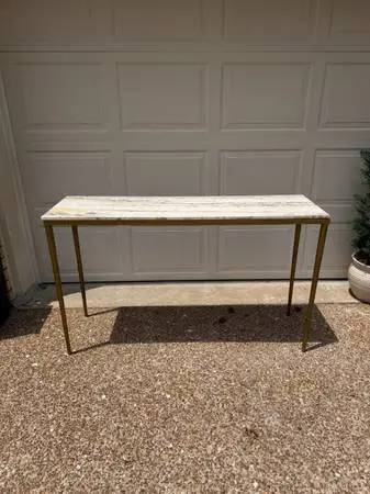 Matthew Izzo Home Arlon Travertine & Brass Console Table 54”