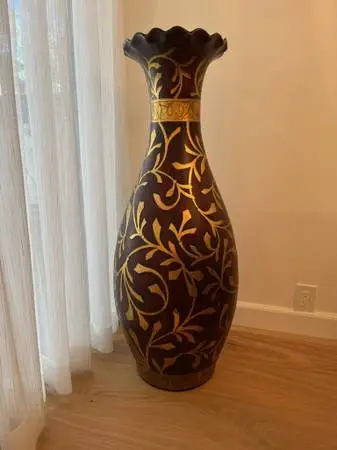 Unique Decorative Floor Vase ~ Dark Brown & Gold ~ 43 Tall ~Excellent