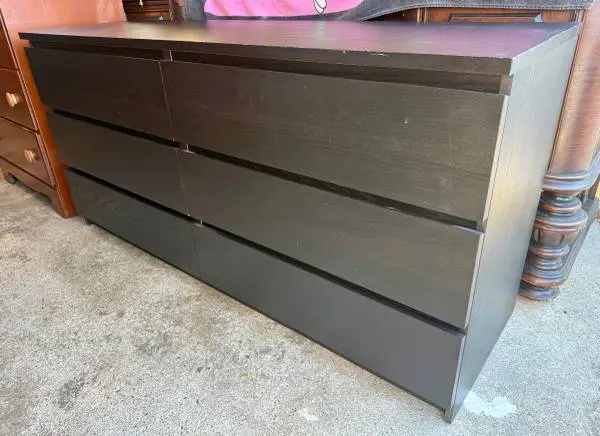 Black 6 Drawer Modern Double Dresser