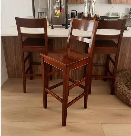 Set of 4 Solid Wood Bar Stools – Cherry Finish