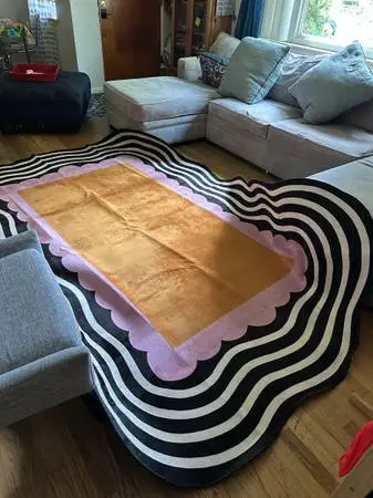 NEW-Wavy Scalloped Area Rug Black Pink Gold Never Used