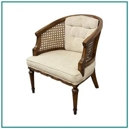 French Louis Xvi Style Cane Barrel-back Bergère Armchair, Vintage