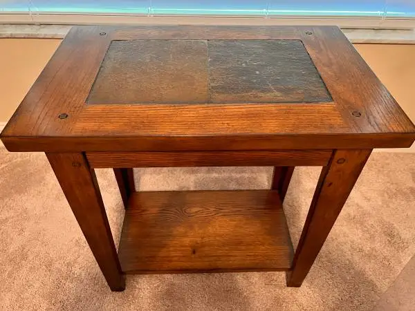 SOLID WOOD AND STONE TABLE